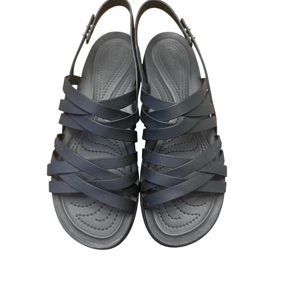 CROCS Brooklyn Strappy Low Wedge Platform Sandals Womens 10 Black Comfy LiteRide - Picture 2 of 9